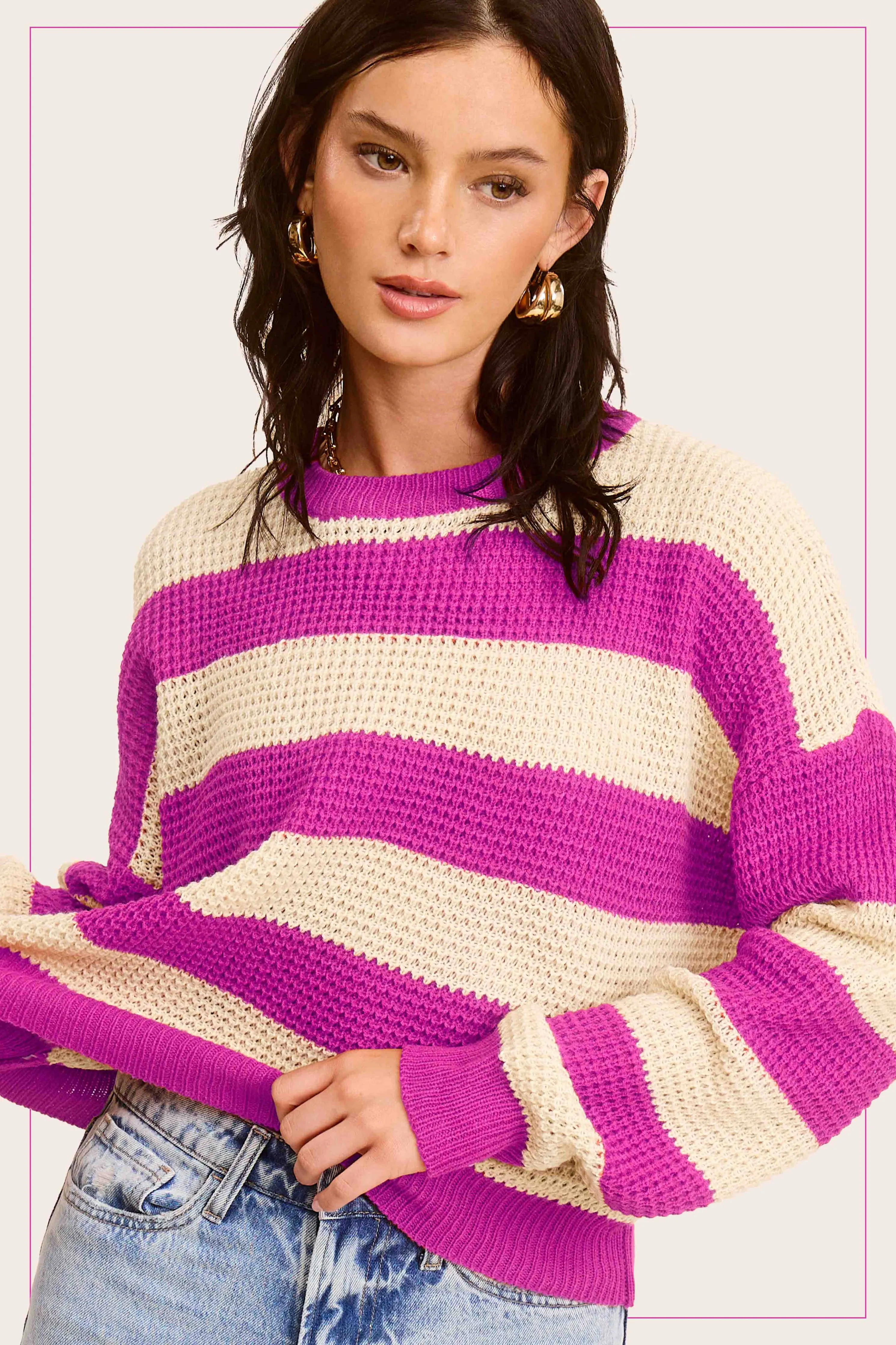 Loose Fit Striped Round Neck Long Sleeve Sweater