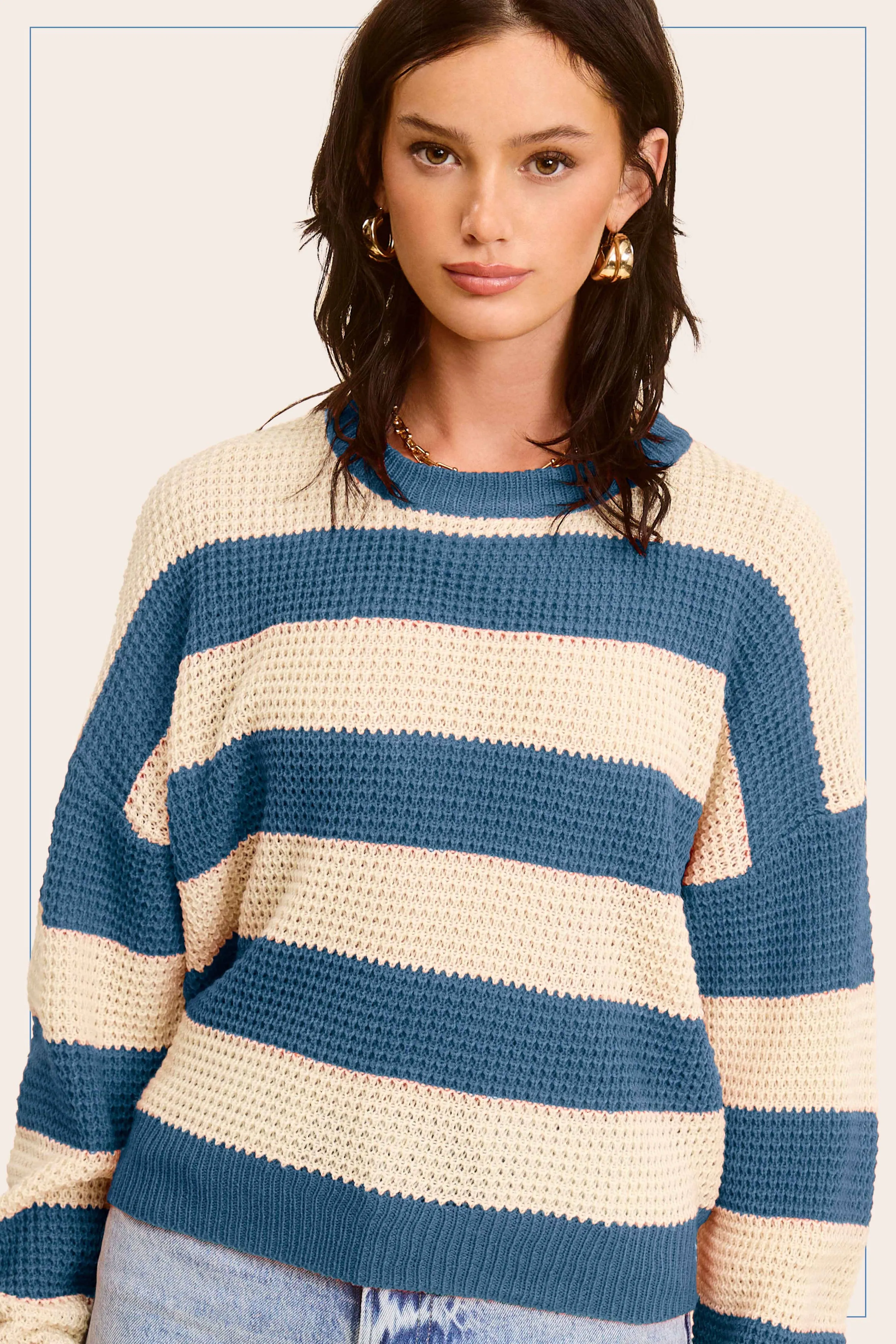 Loose Fit Striped Round Neck Long Sleeve Sweater