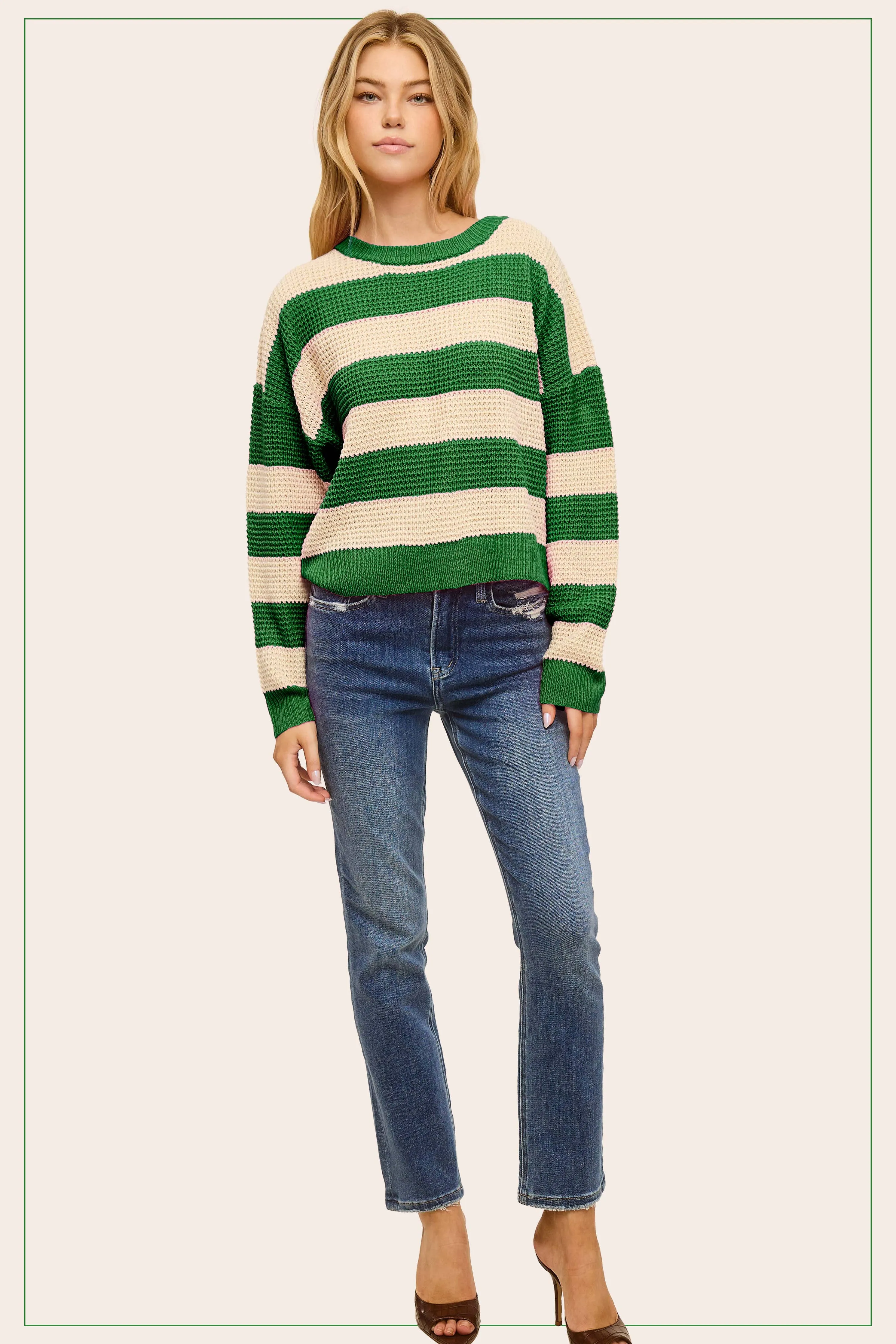 Loose Fit Striped Round Neck Long Sleeve Sweater