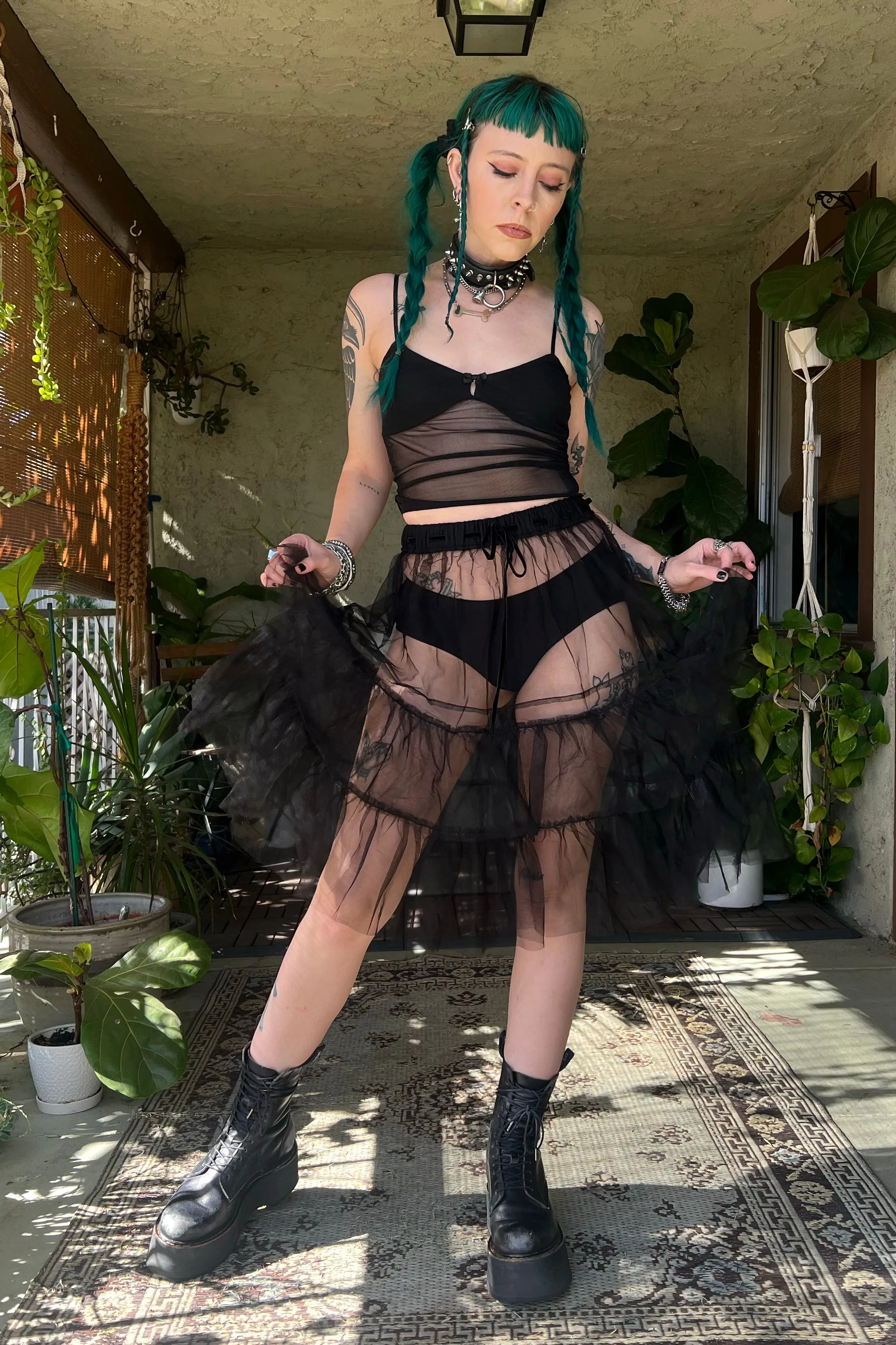 Louisa May Sheer Black Ruffle Skirt