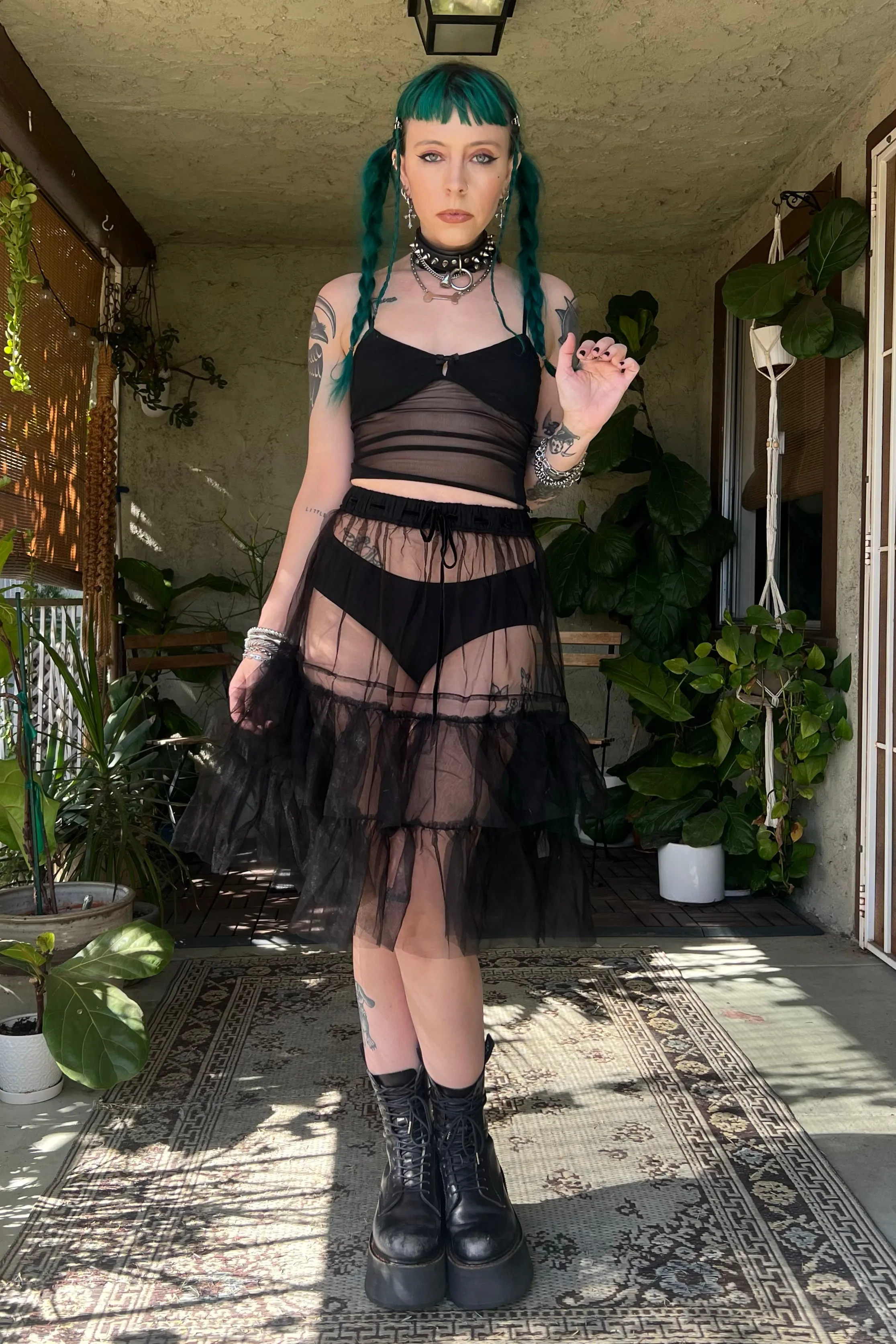 Louisa May Sheer Black Ruffle Skirt