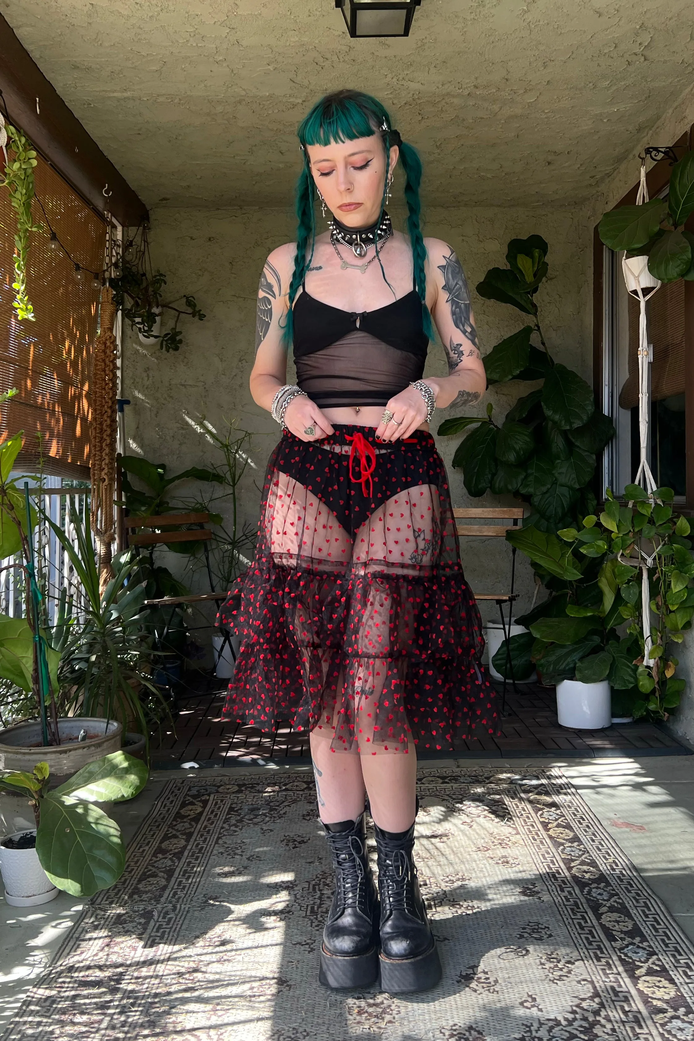 Louisa May Sheer Heart Ruffle Skirt