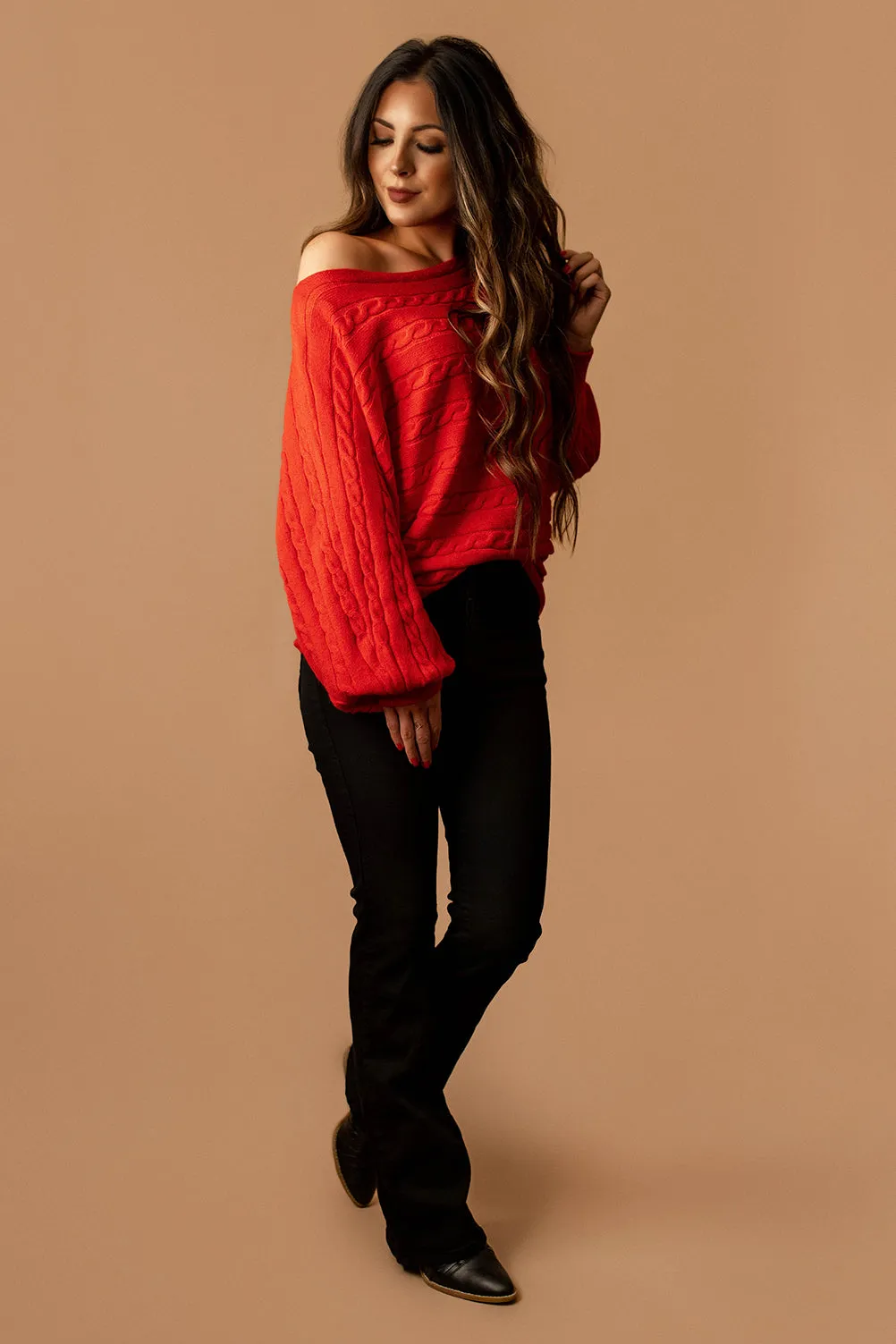 Love The Way You Lie Cable Knit Sweater (Red) | FINAL SALE