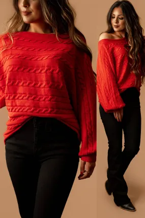 Love The Way You Lie Cable Knit Sweater (Red) | FINAL SALE