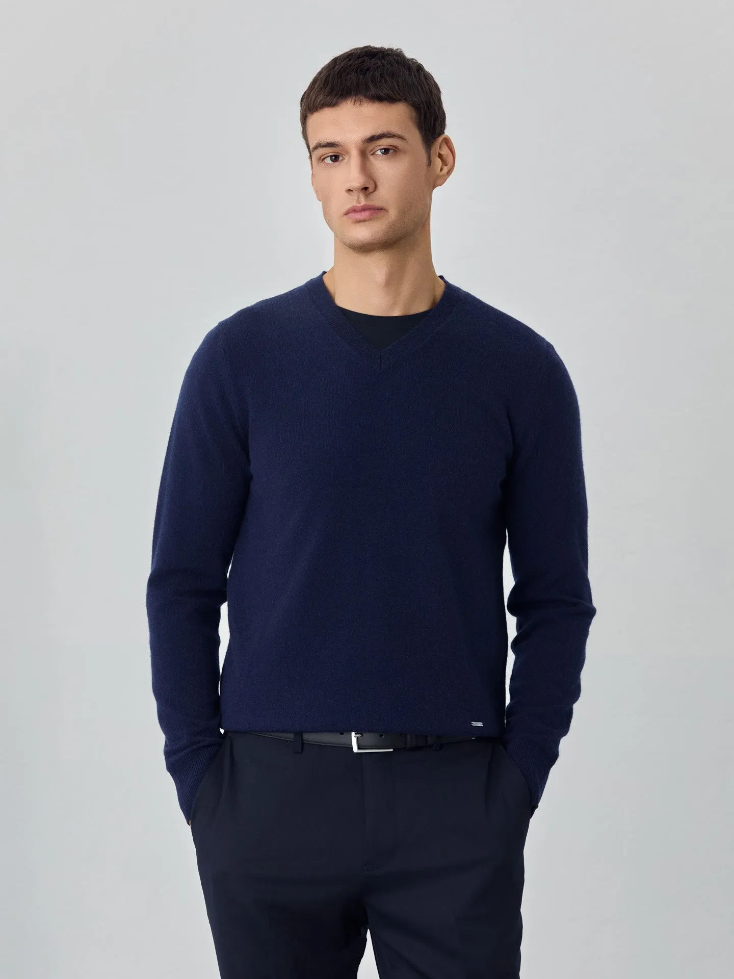 Machine Washable V-Neck Sweater With Long Sleeves In Lambswool Blend