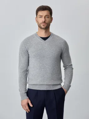 Machine Washable V-Neck Sweater With Long Sleeves In Lambswool Blend