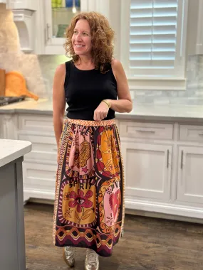 Me369 Sunset Printed Midi Skirt