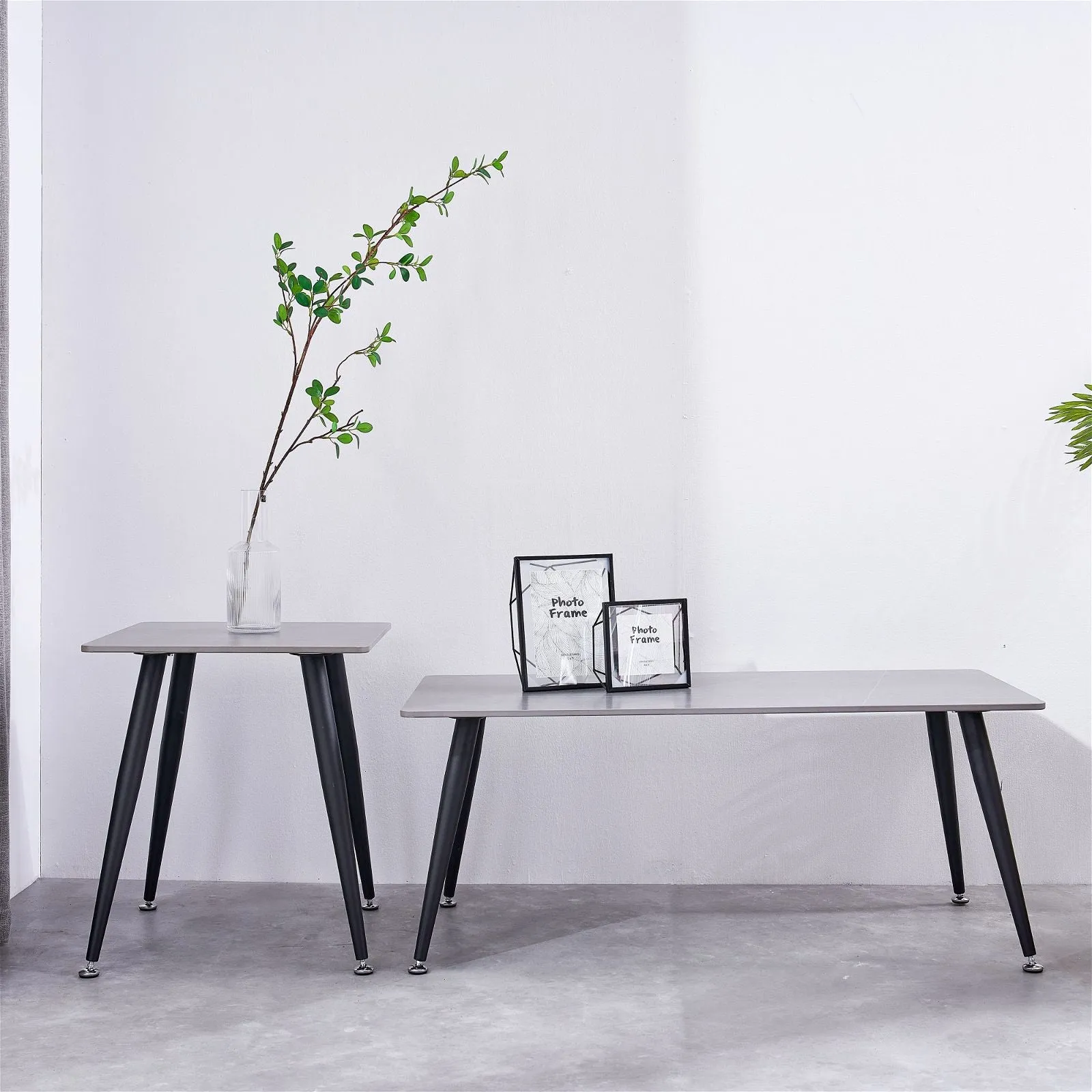 Mendy Grey Sintered Stone End Table with Metal Legs by Criterion™