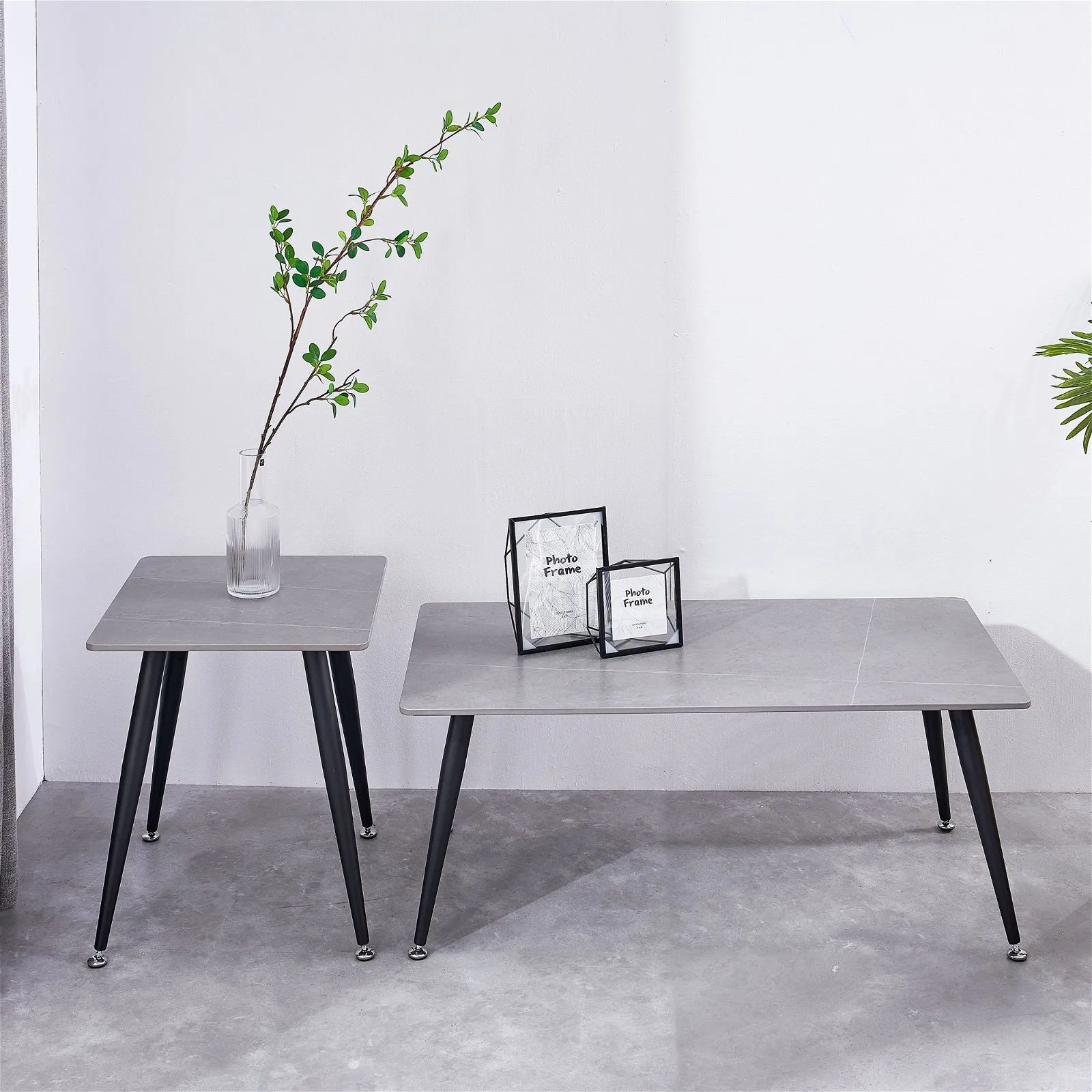 Mendy Grey Sintered Stone End Table with Metal Legs by Criterion™