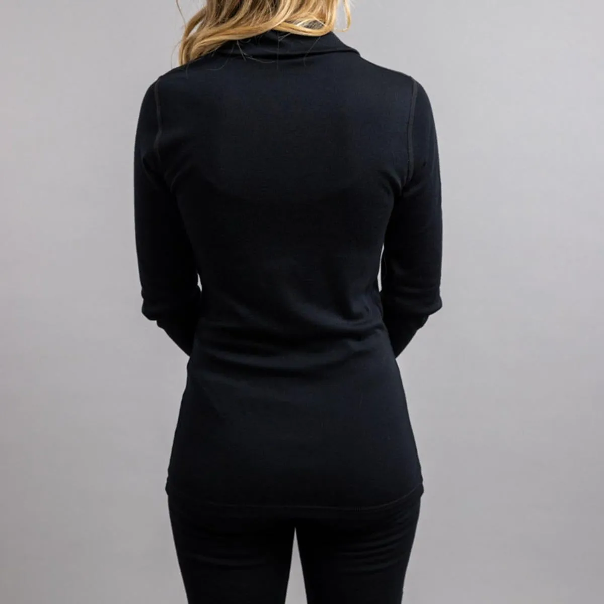 Merino Skins Unisex Long Sleeve Half Zip Front - Black