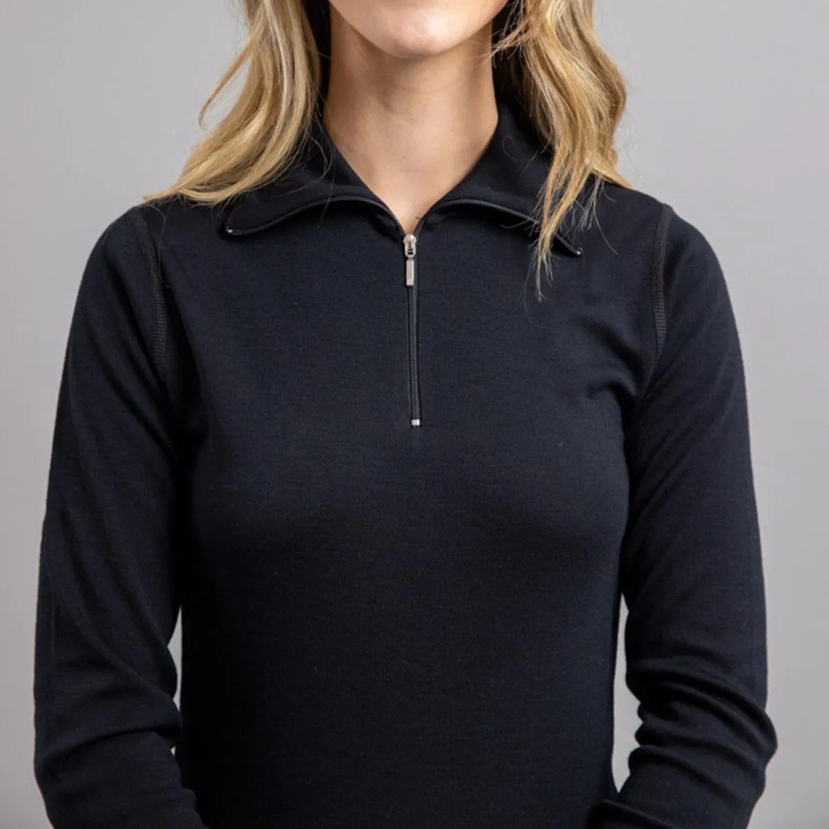 Merino Skins Unisex Long Sleeve Half Zip Front - Black