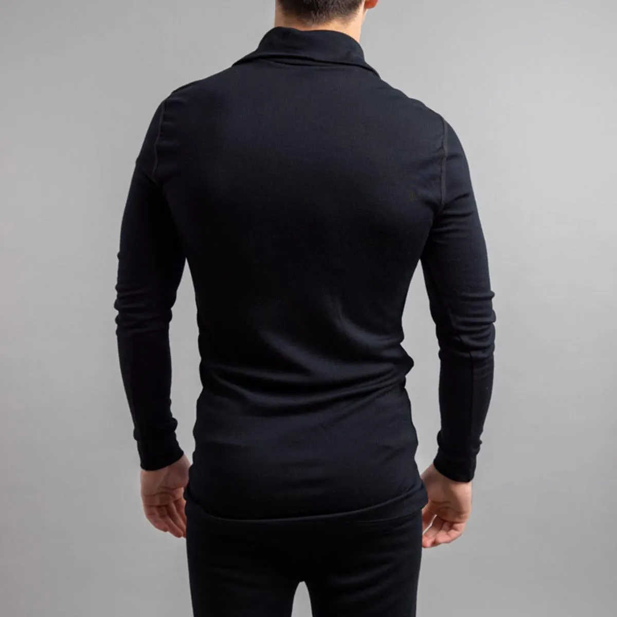 Merino Skins Unisex Long Sleeve Half Zip Front - Black