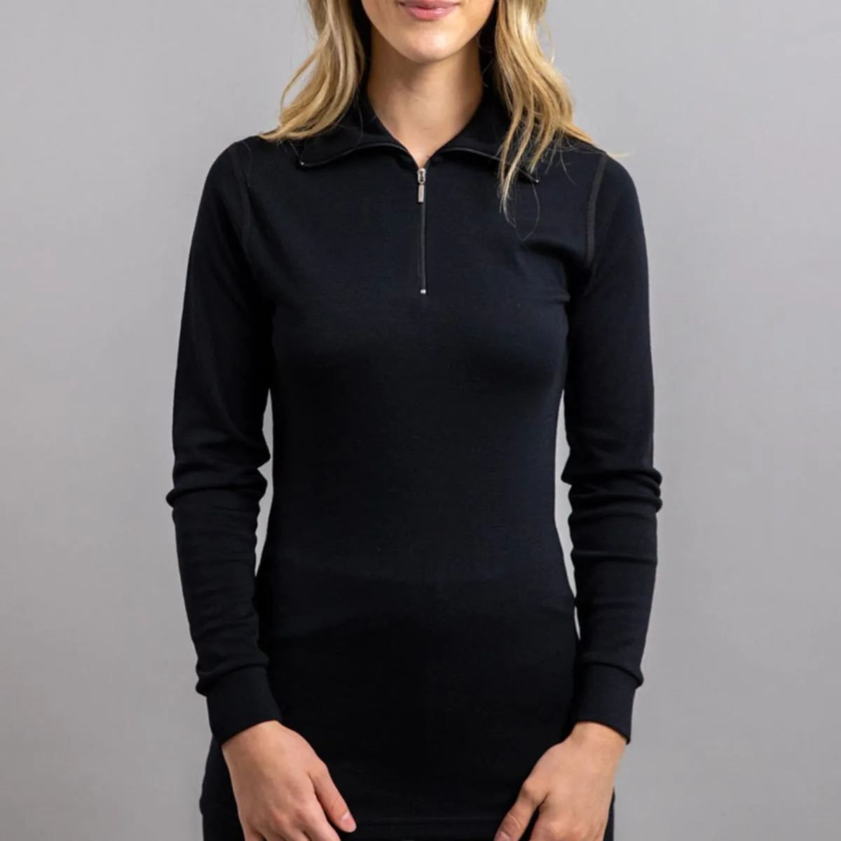 Merino Skins Unisex Long Sleeve Half Zip Front - Black