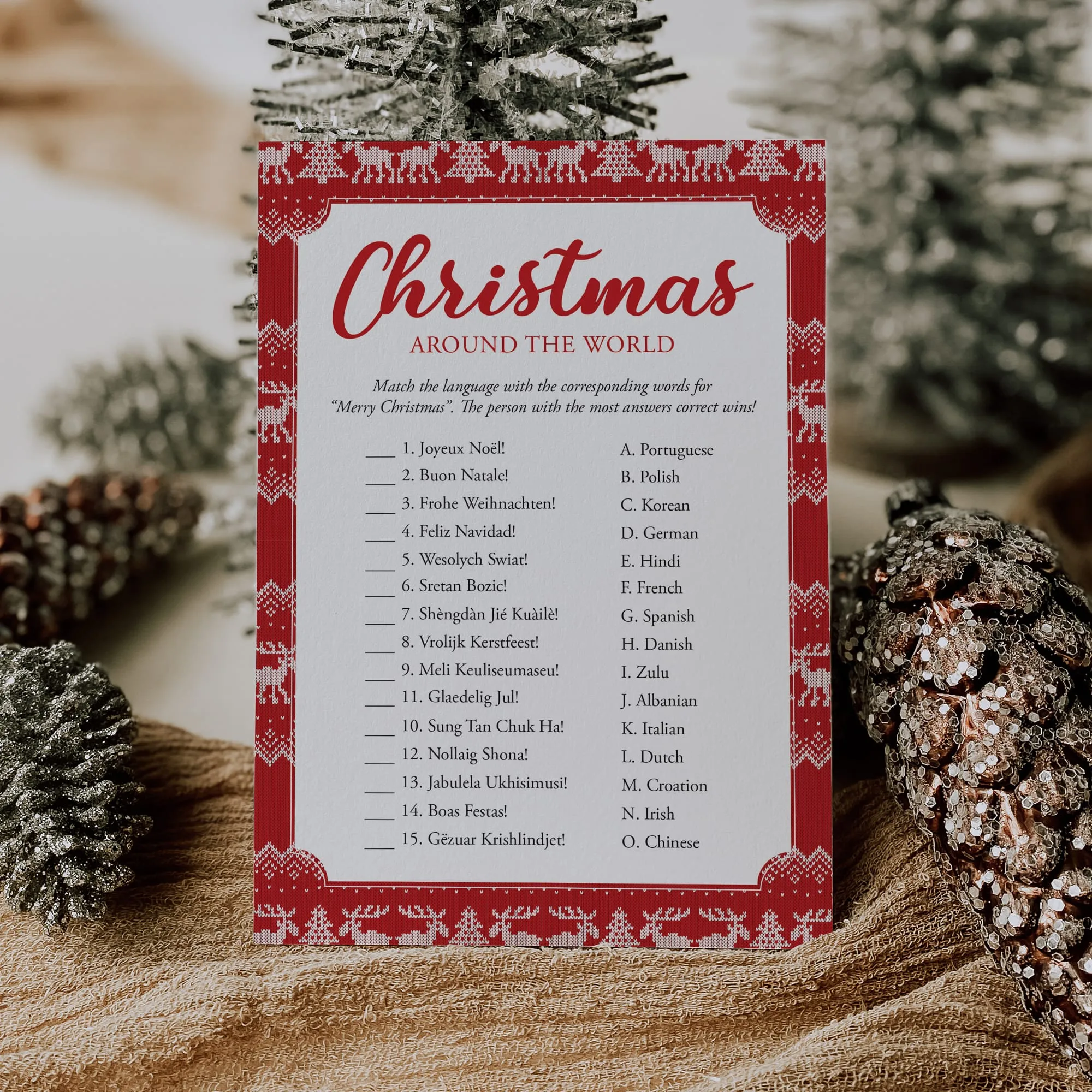 Merry Christmas In Different Languages Quiz with Answers Printable