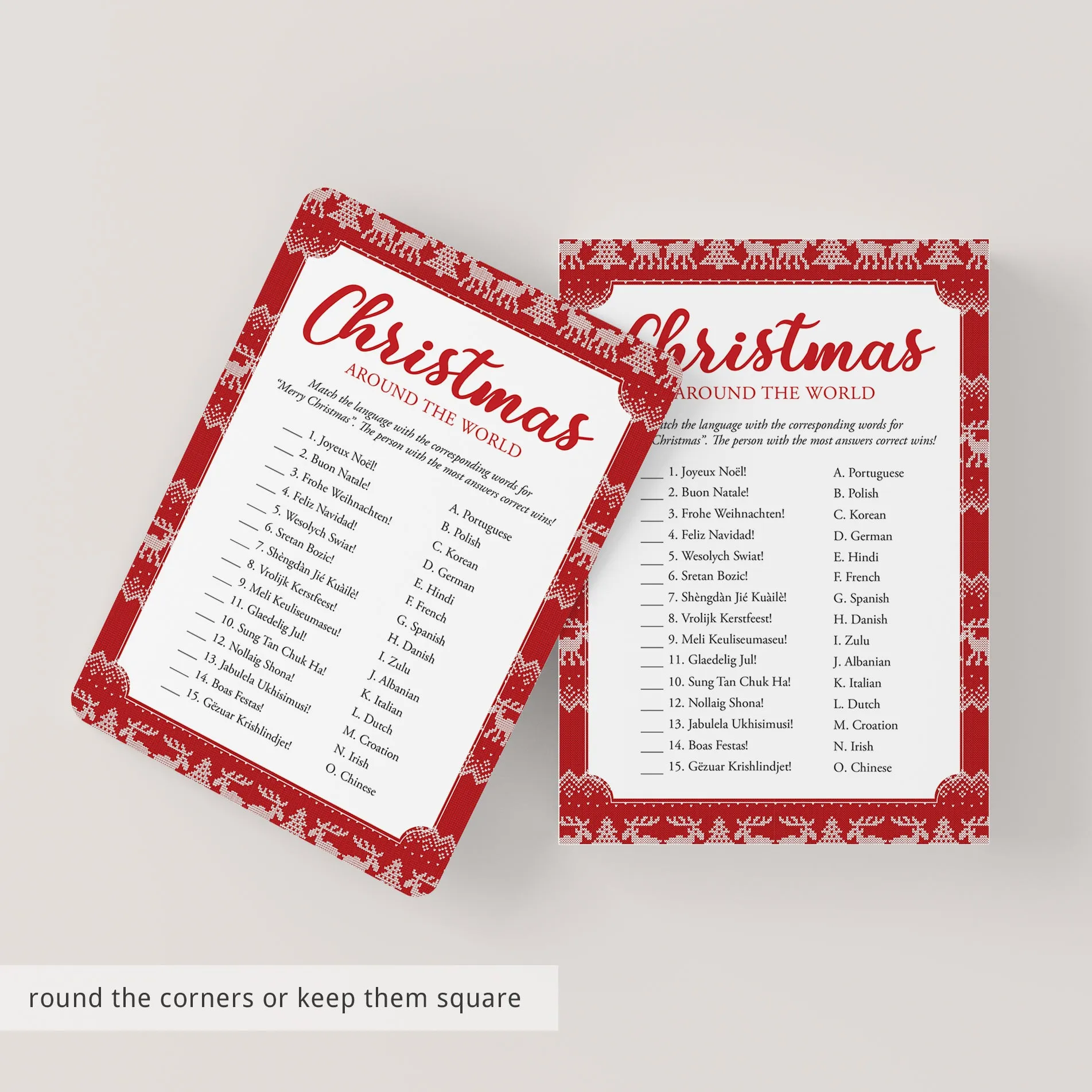 Merry Christmas In Different Languages Quiz with Answers Printable