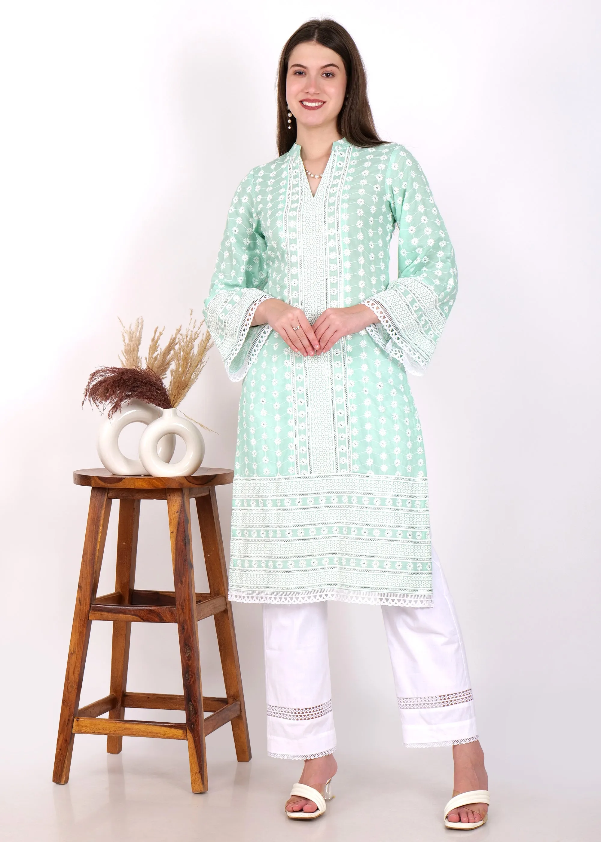 Mint Green Embroidered Kurta Set