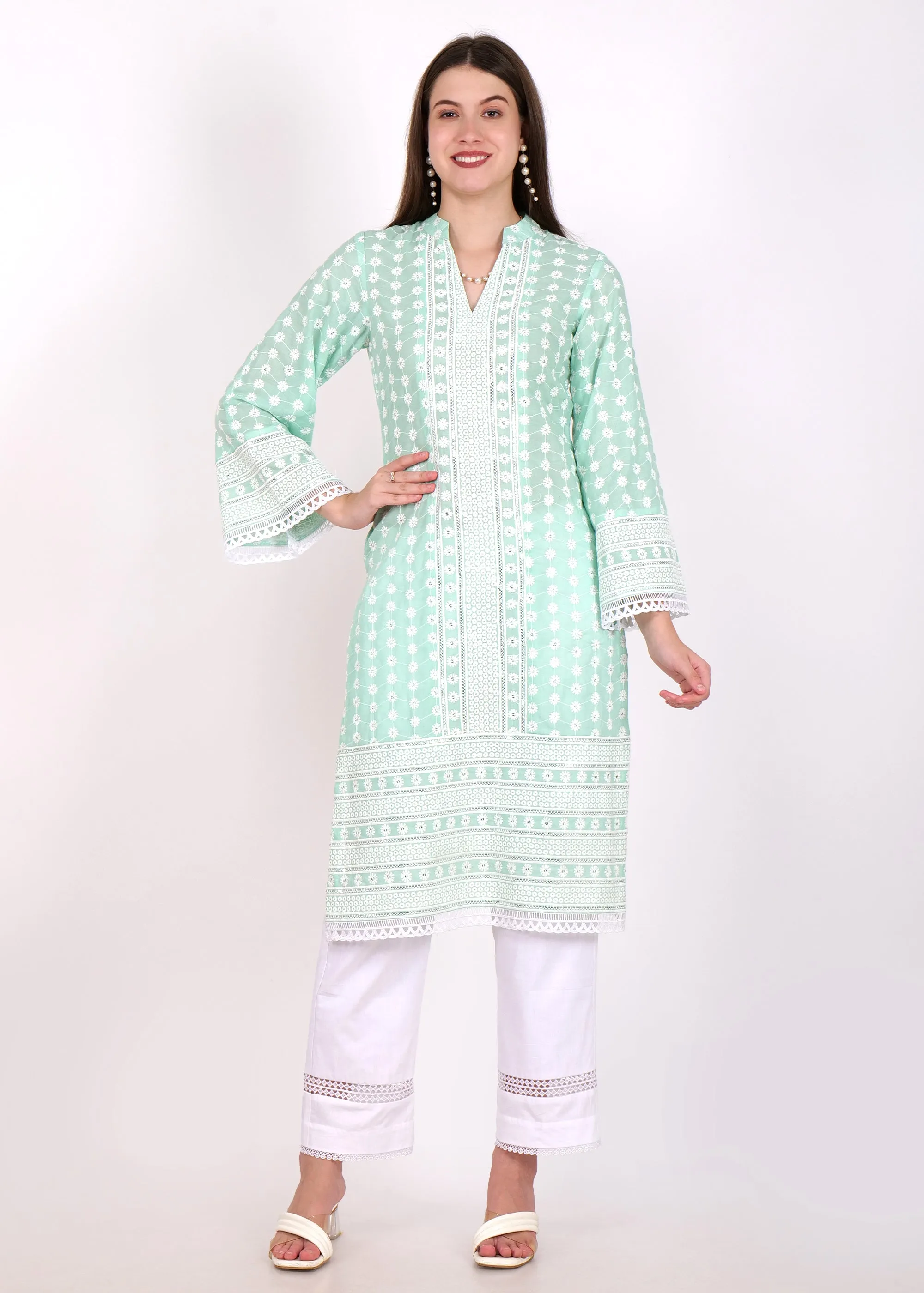 Mint Green Embroidered Kurta Set