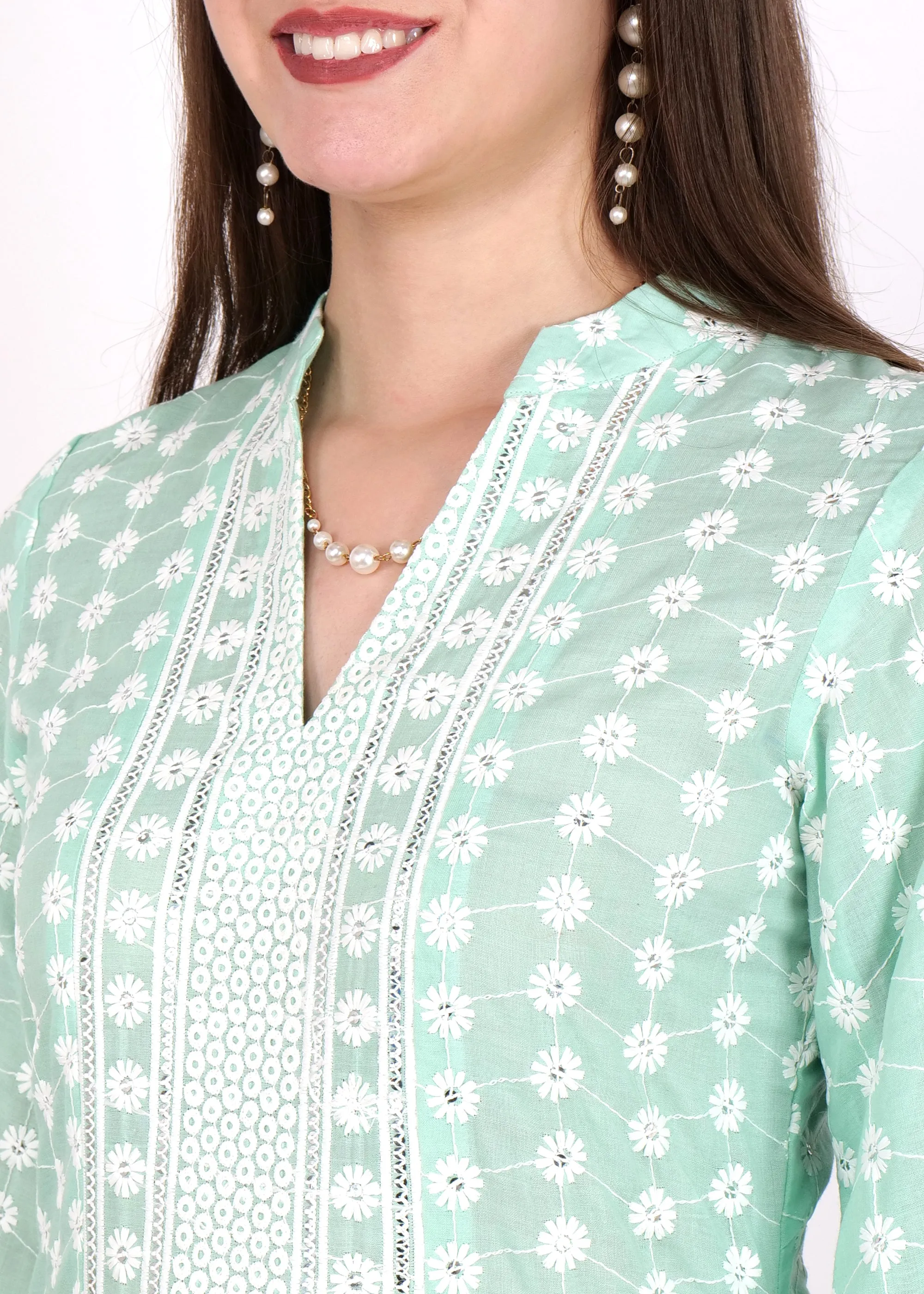 Mint Green Embroidered Kurta Set