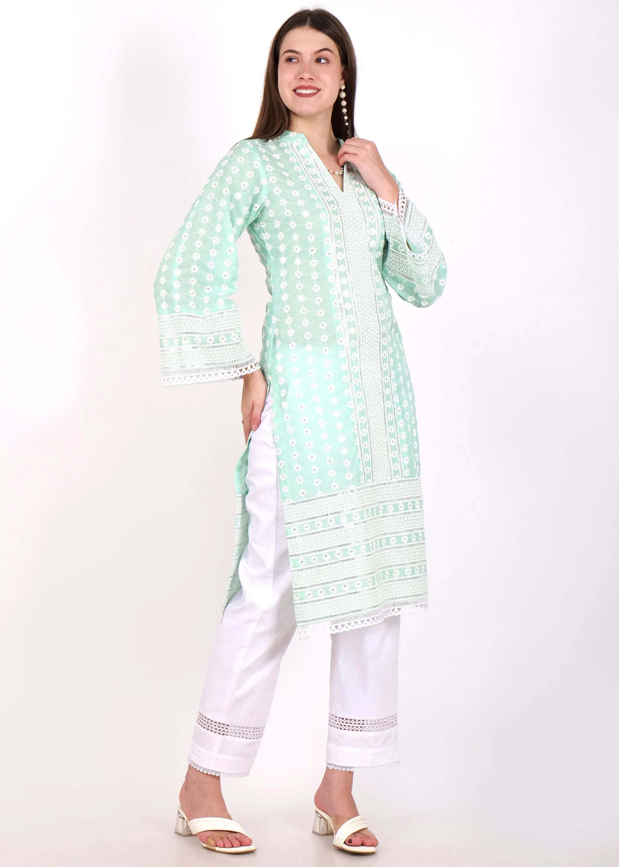 Mint Green Embroidered Kurta Set