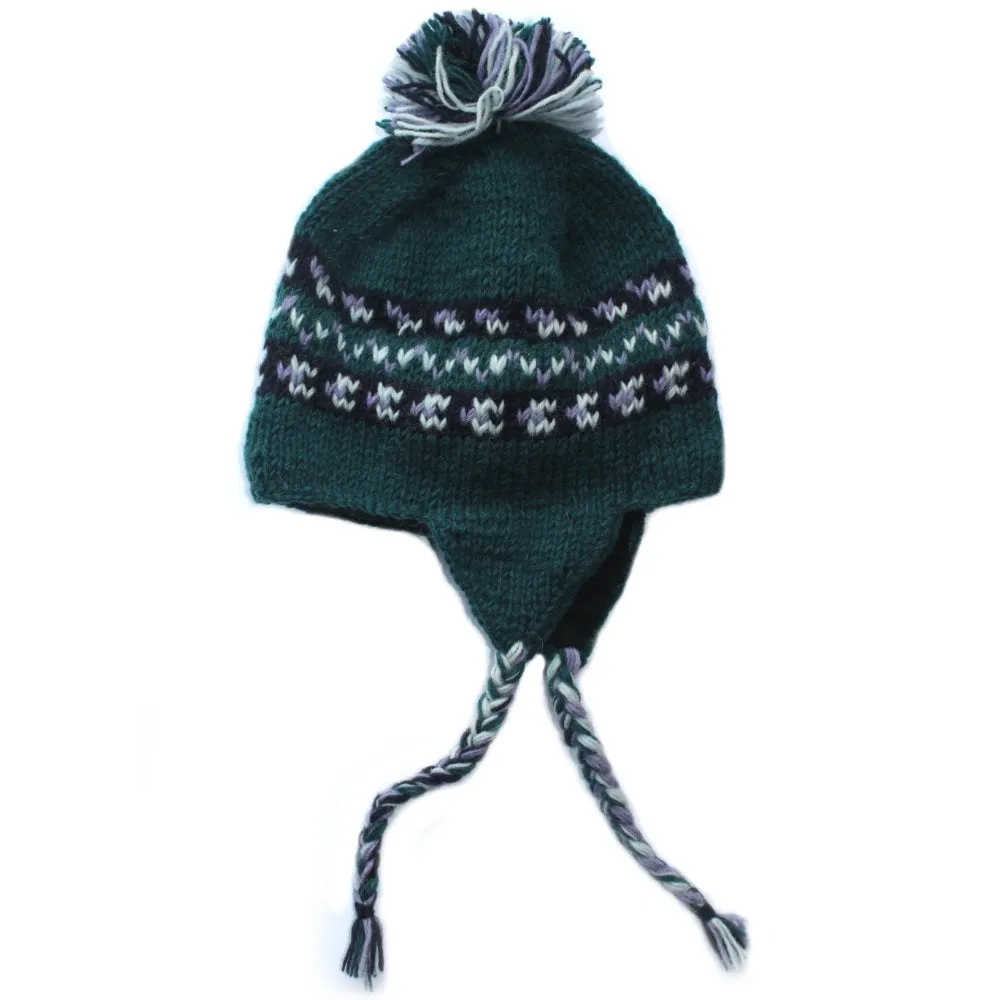 mix-knit ear flap bobble hat