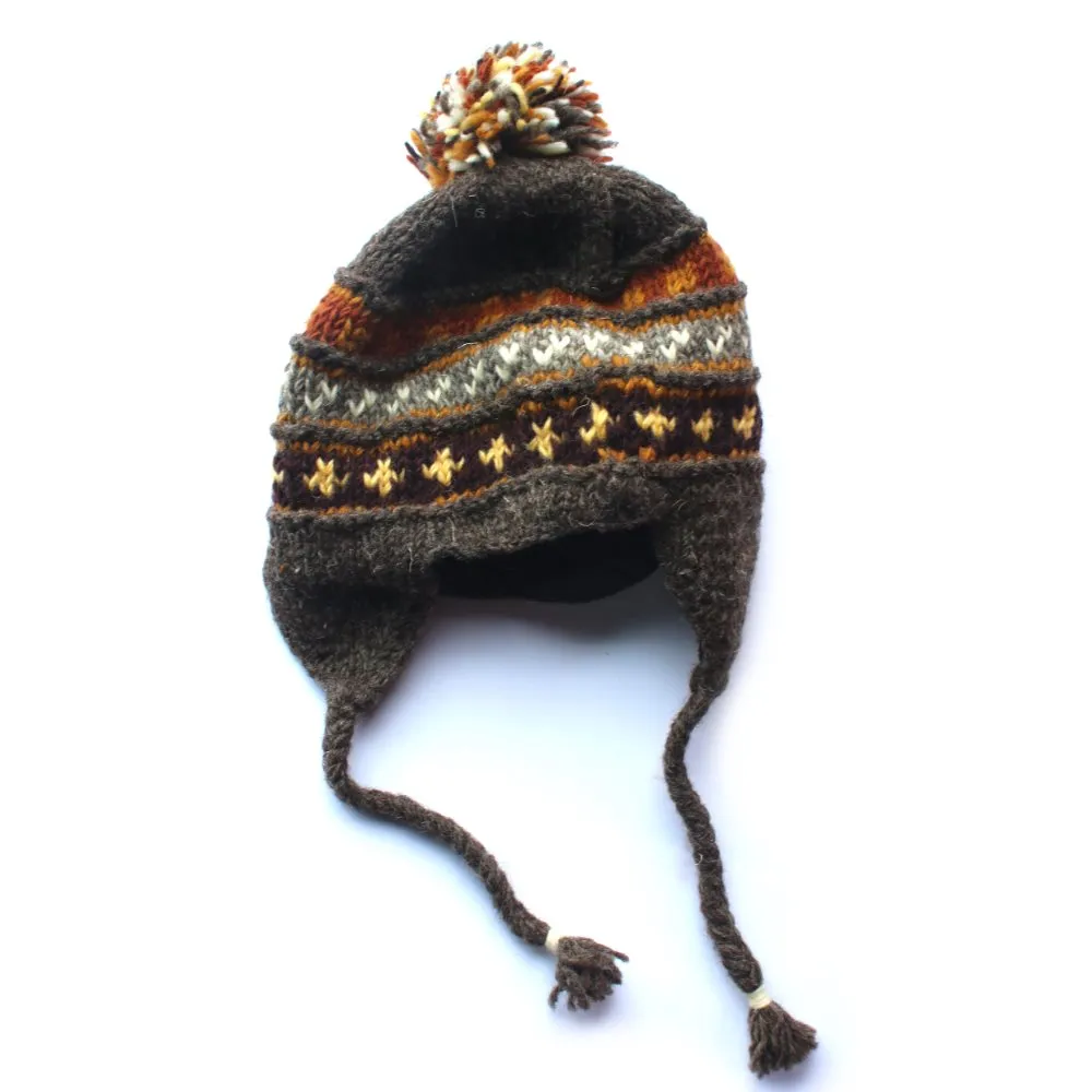 mix-knit ear flap bobble hat