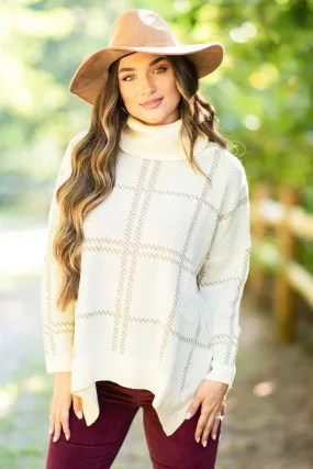 Mountain Views Cream White Plaid Sweater