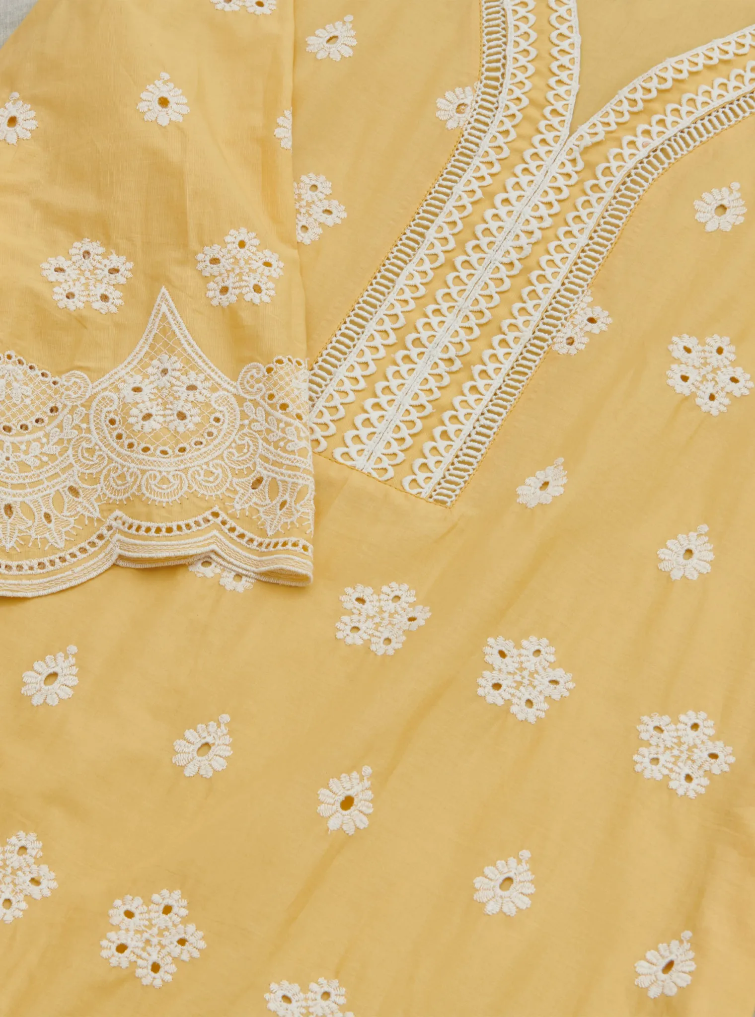 Mulmul Cotton Calvim Yellow Kurta With Mulmul Cotton Calvim Yellow Pant