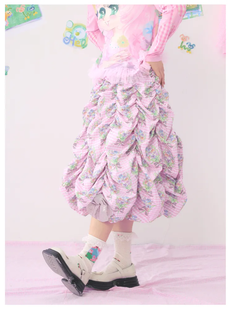 Multi Layered Pleated Metallic Bow Puffy Half Skirt【s0000009546】