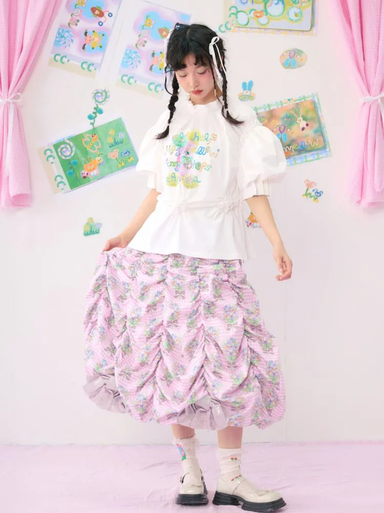 Multi Layered Pleated Metallic Bow Puffy Half Skirt【s0000009546】