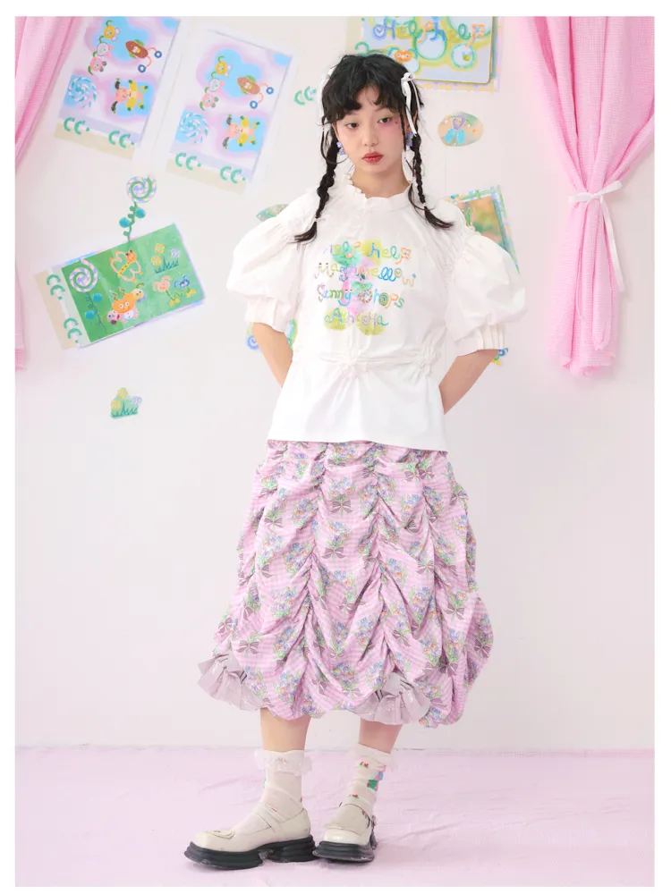 Multi Layered Pleated Metallic Bow Puffy Half Skirt【s0000009546】