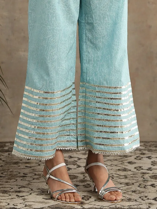 Neer- Firoza Blue Cotton Printed Salwar Suit