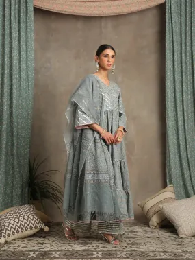 Neer Grey Cotton Printed Salwar Suit