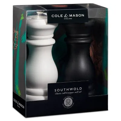 New - Cole & Mason 6" Southwold Salt and Pepper Mill Set Black/White