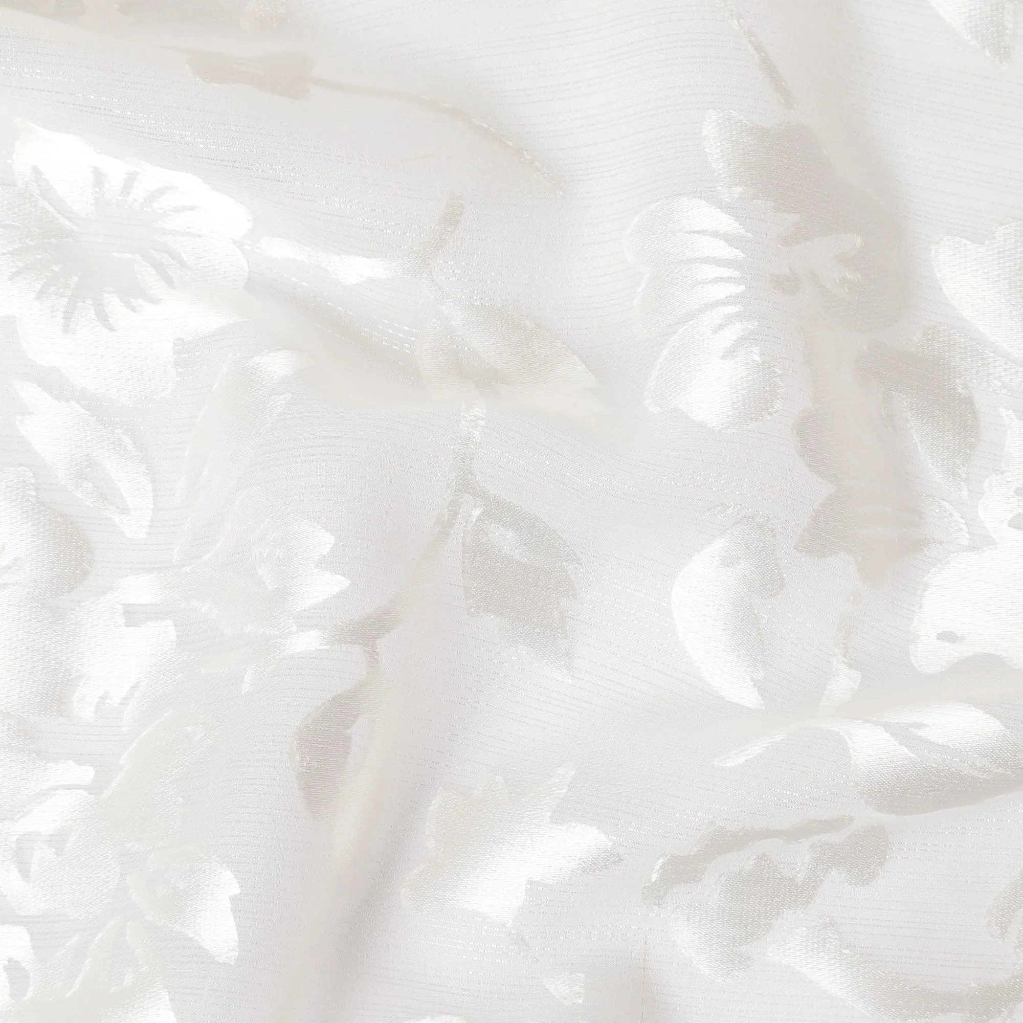 Off white premium pure silk chiffon fabric with same tone jacquard having metallic lurex in floral design-D12329