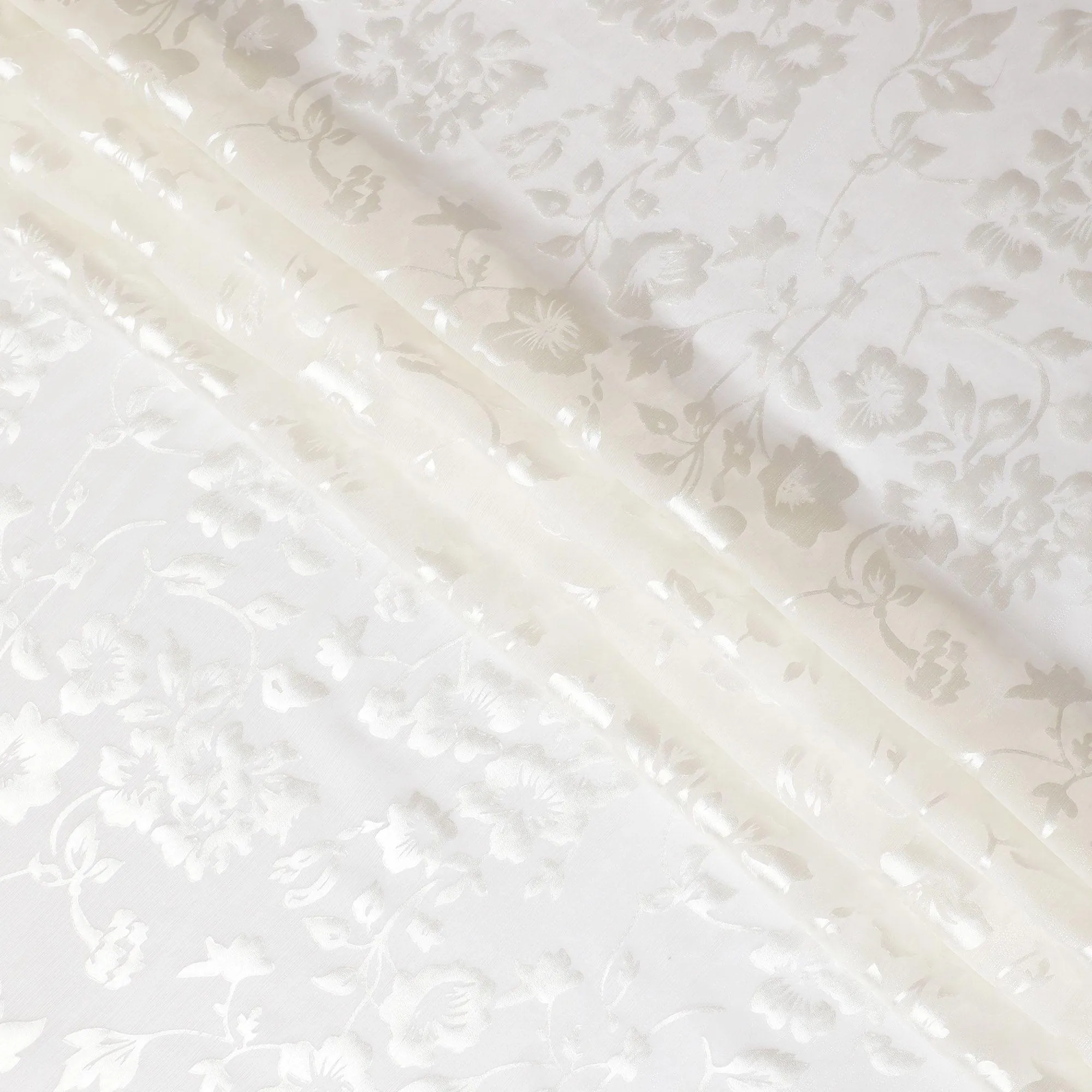 Off white premium pure silk chiffon fabric with same tone jacquard having metallic lurex in floral design-D12329