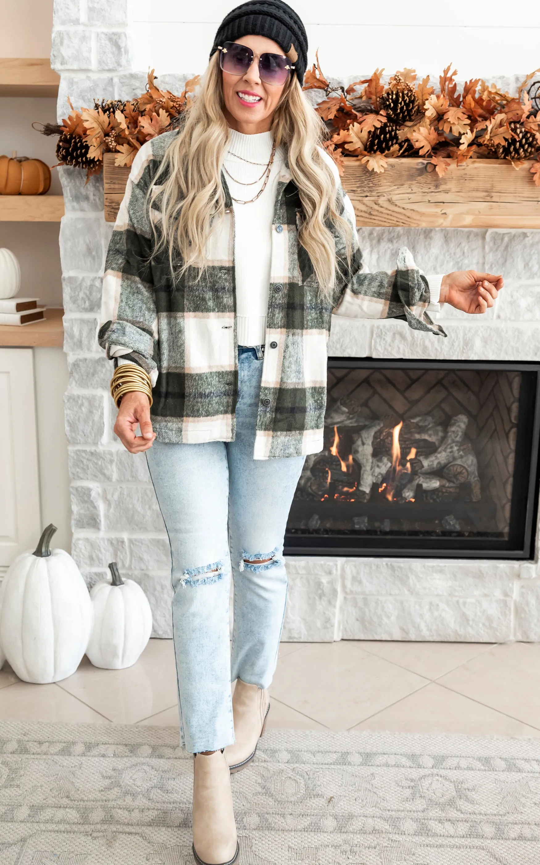 Olive Plaid Shacket