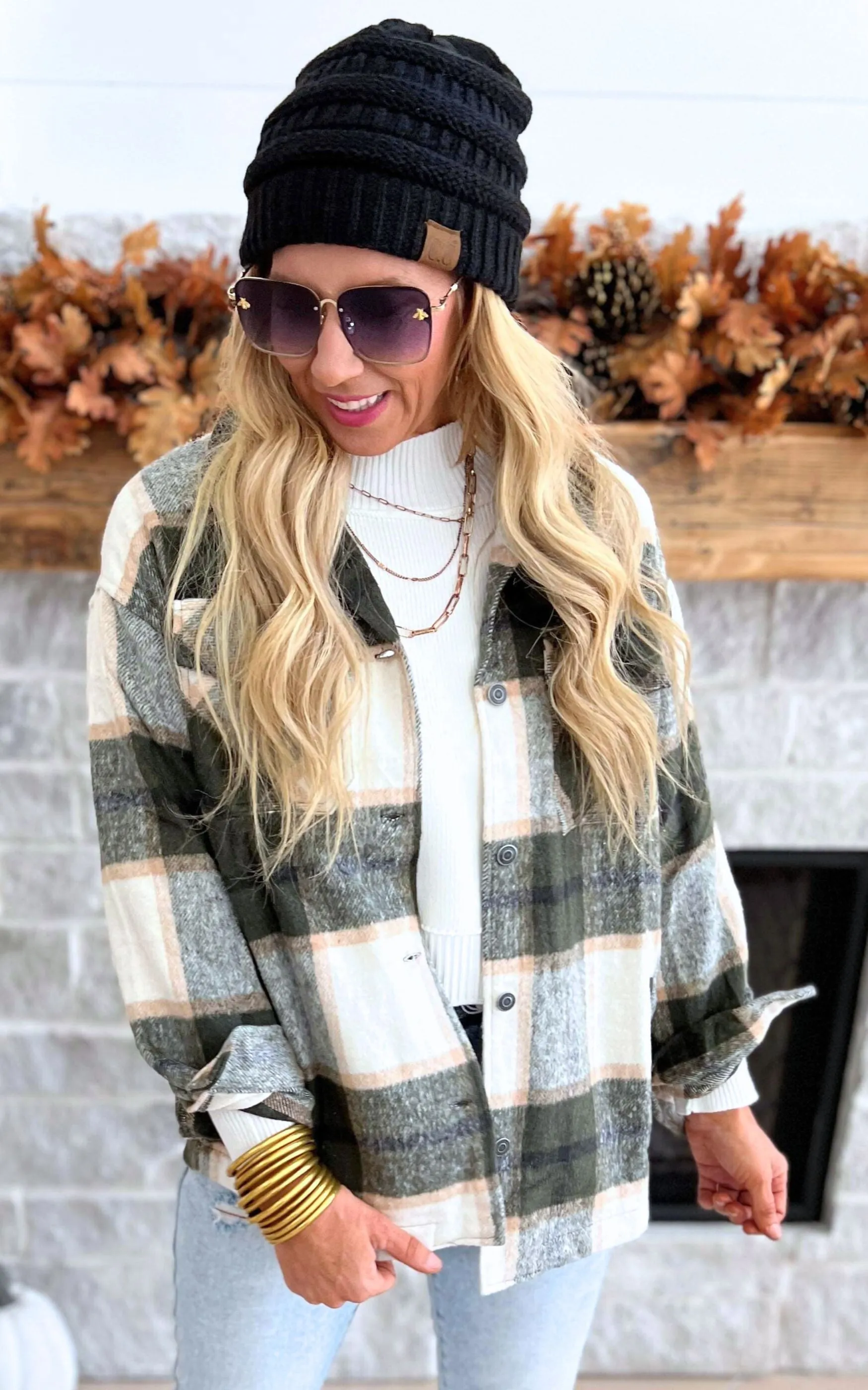 Olive Plaid Shacket