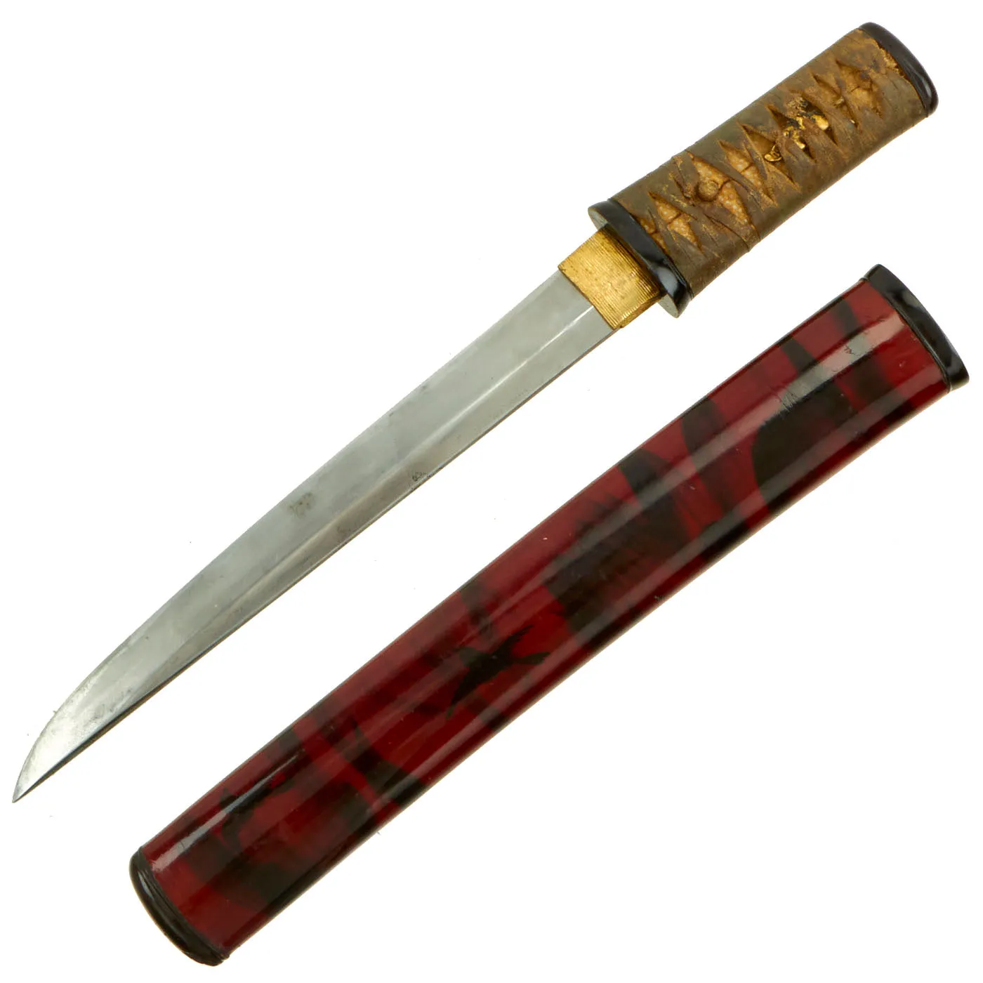 Original Japanese Late Edo Period Women's Kaiken Dagger with Lacquered "Bird" Scabbard - Handmade Blade