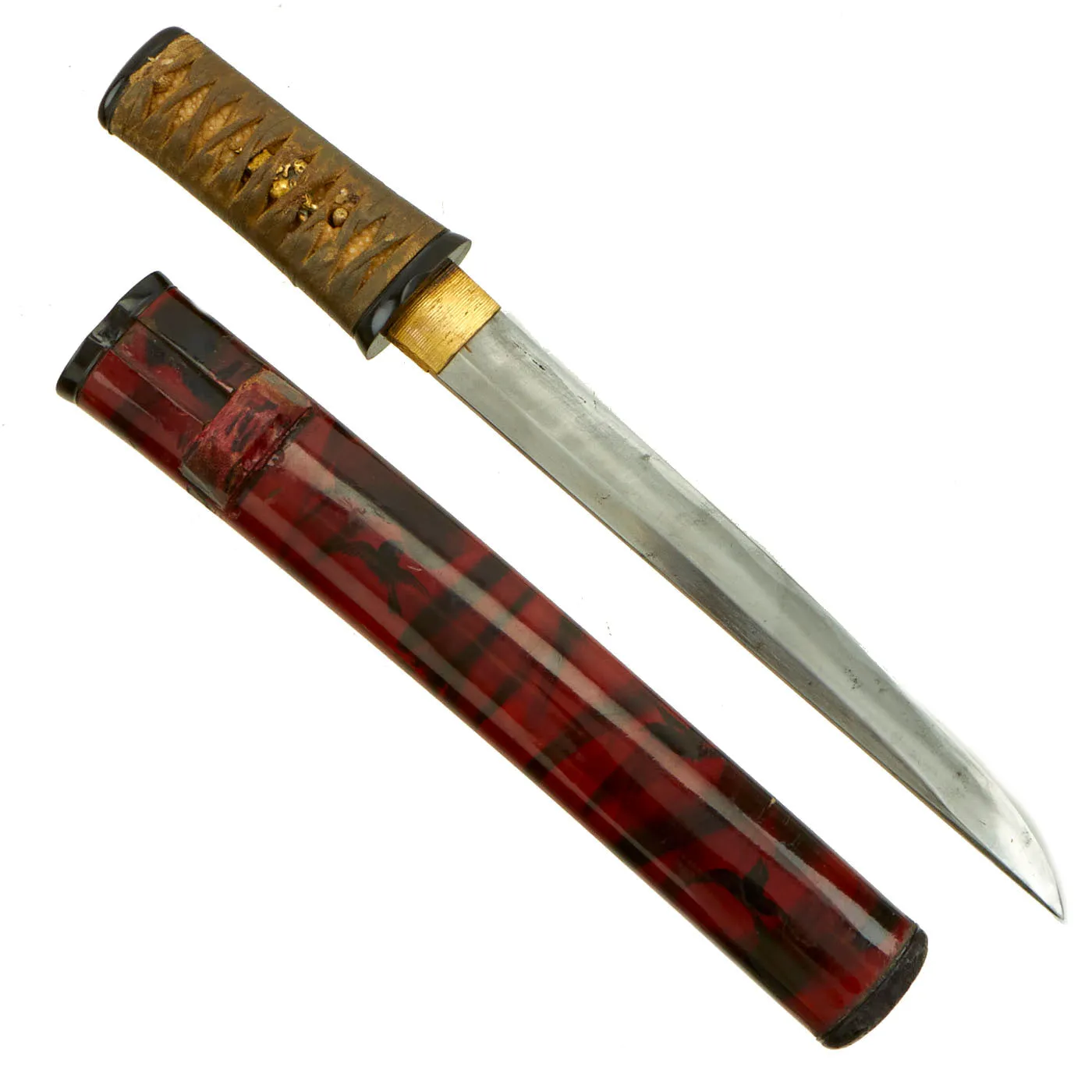 Original Japanese Late Edo Period Women's Kaiken Dagger with Lacquered "Bird" Scabbard - Handmade Blade