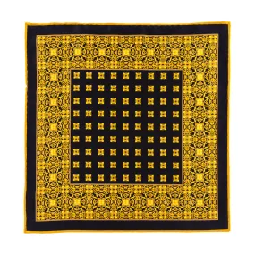 Ornamental Motif Yellow and Black Silk Pocket Square