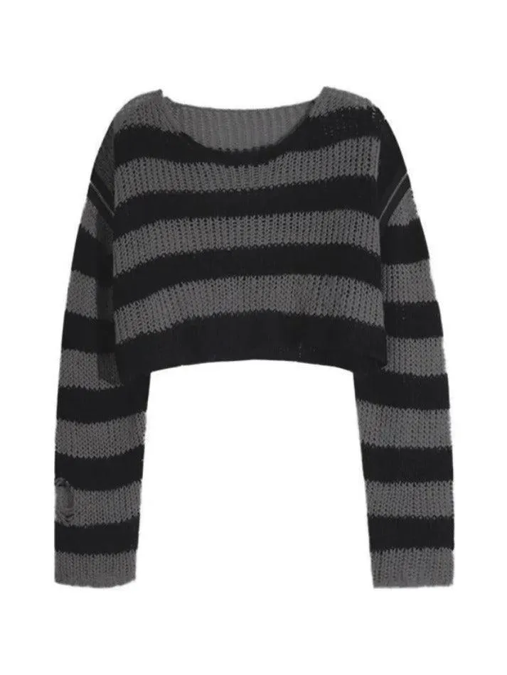 Oversize Removable Sleeves Stripe Knit Sweater