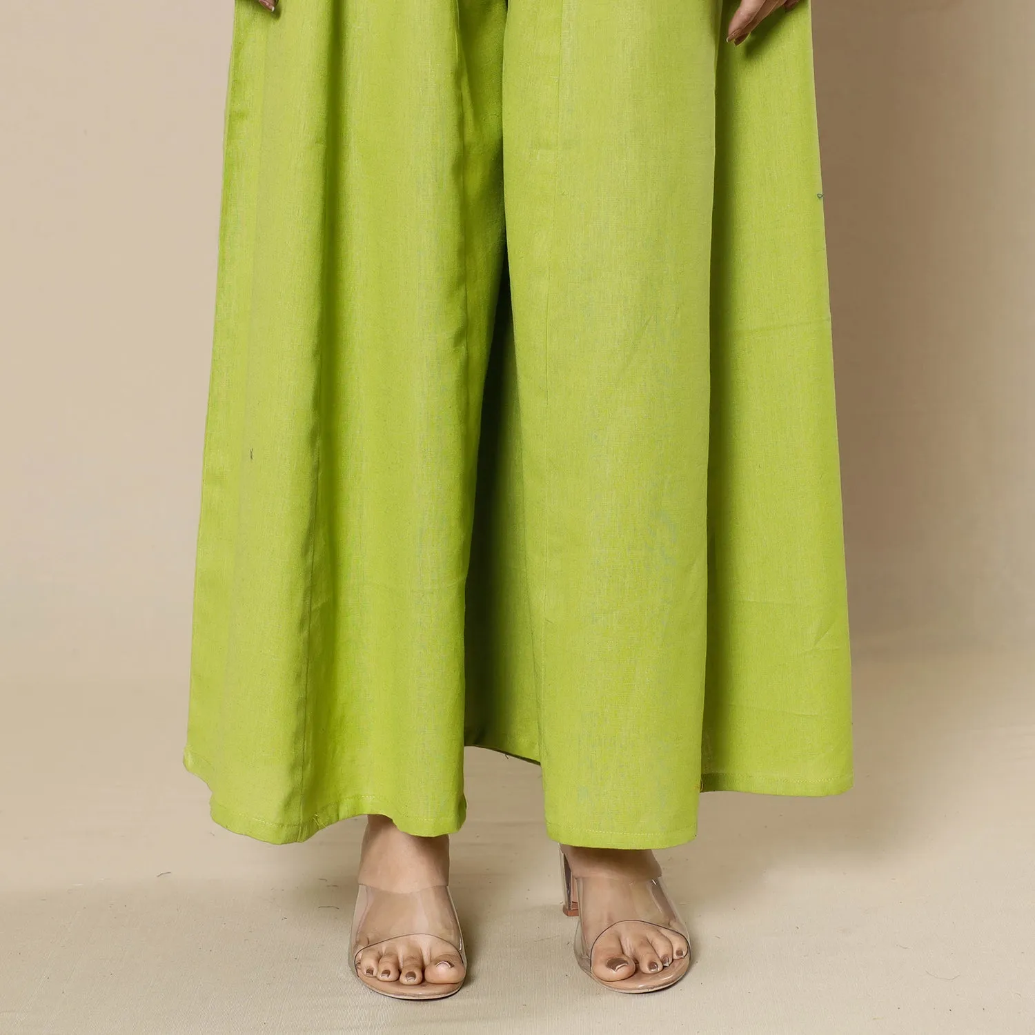 Parrot Green Plain Dyed Cotton Flared Palazzo