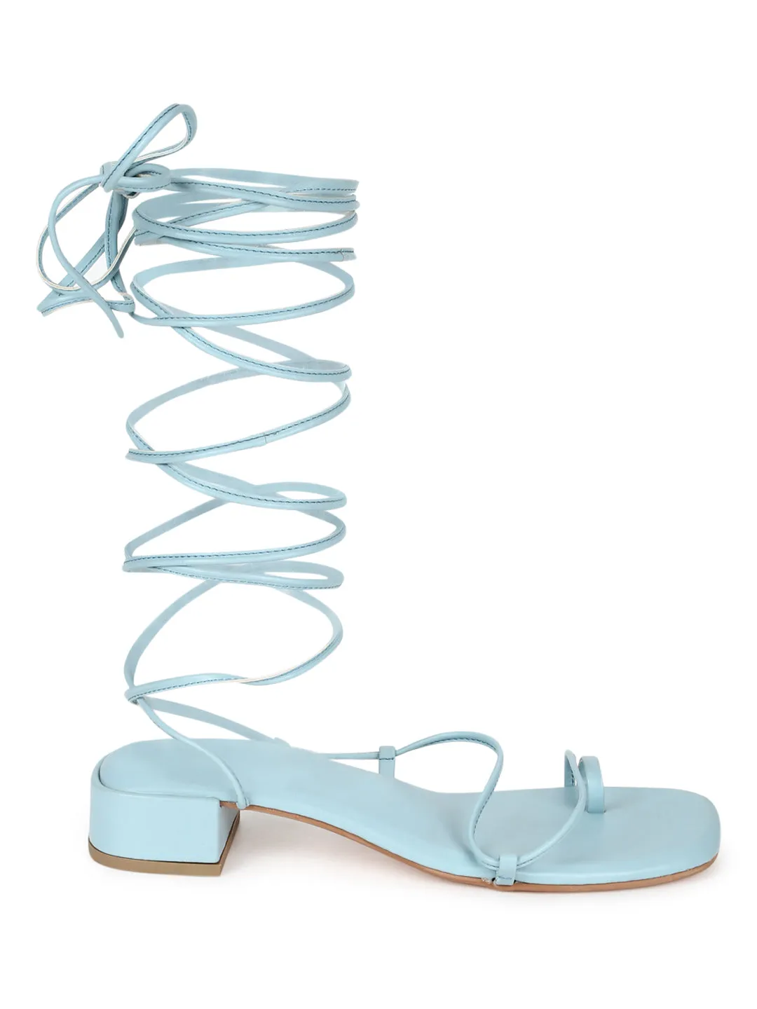 Pastel Blue PU Low Block Heel Lace Up Sandals (TP28054-SBLU)