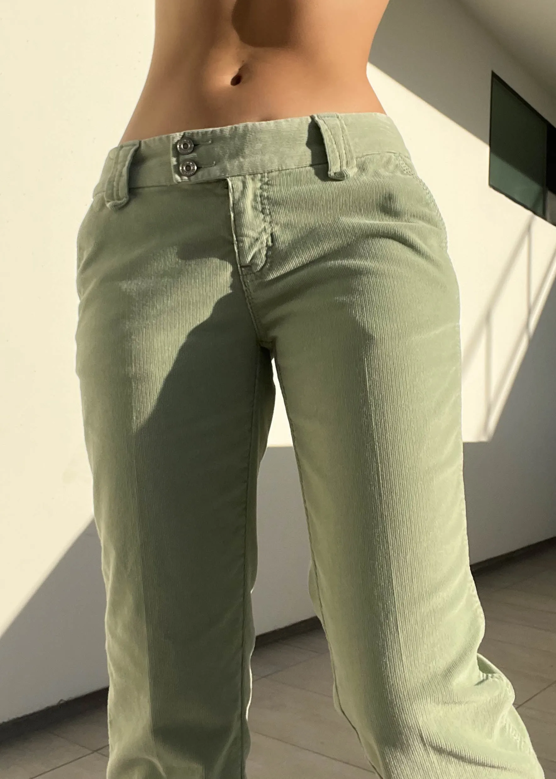 Pastel Green Y2k Flared Cords