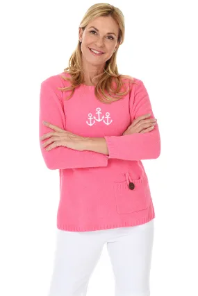 Pink Chenille Anchor Sweater