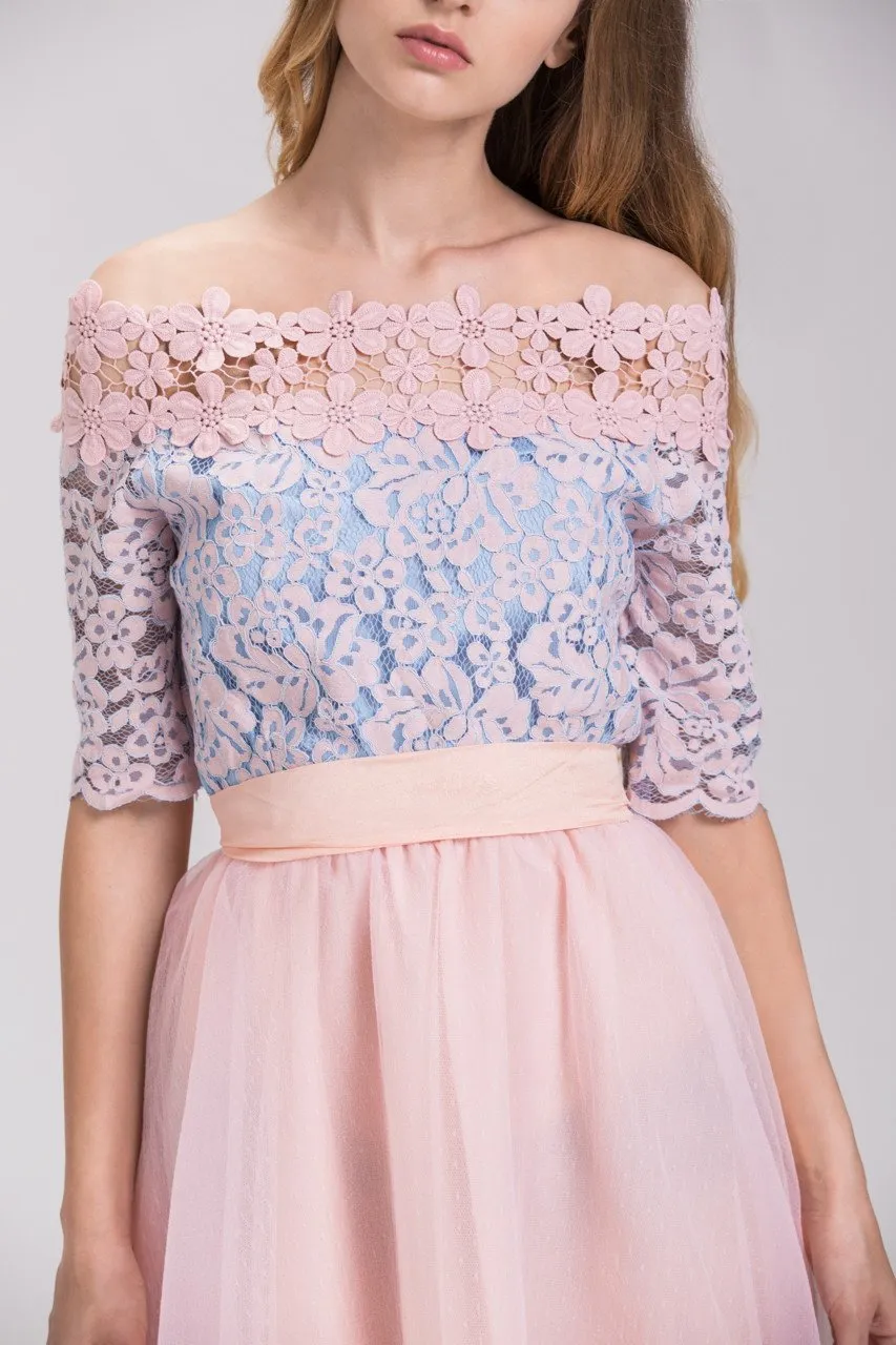 Pink Lace Layered Tulle Mini Princess Dress