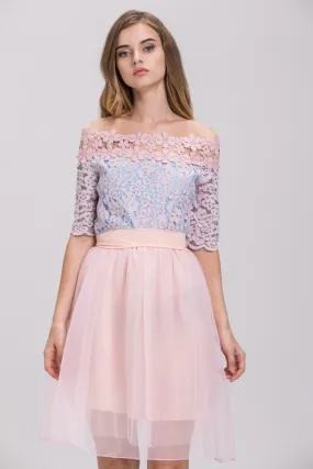 Pink Lace Layered Tulle Mini Princess Dress