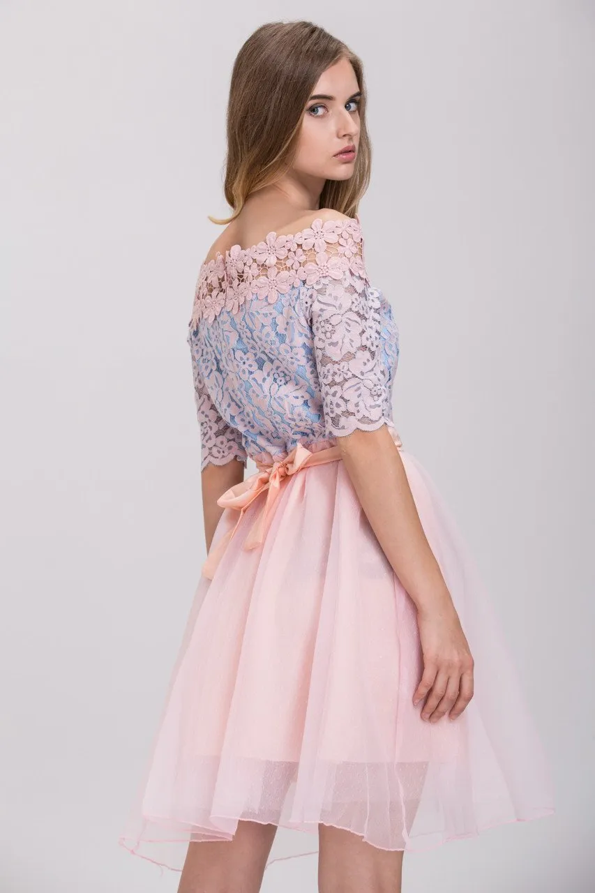 Pink Lace Layered Tulle Mini Princess Dress