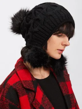 Pom Pom Cable Knit Beanie Hat