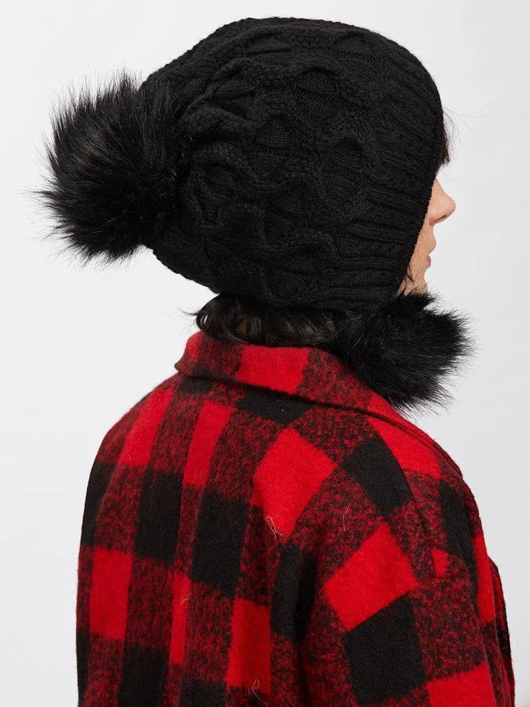 Pom Pom Cable Knit Beanie Hat